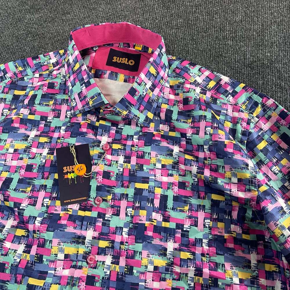 Suslo Couture Men's Long Sleeve Colorful Print Button-Down Shirt Size XXL - Picture 3 of 10